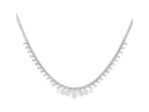 18K White Gold natural diamond necklace with pear shape and round diamonds